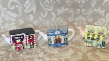 Vintage Red rose Set Of 3 Teapot figurines. Town Theme picture