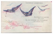 1920 Birthday Greetings Postcard Birds and Butterflies Flowers picture