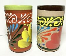 Set of 2 Authentic Mexican Talavera Drinking Glass Tumbler Cup Hand Painted 7oz picture