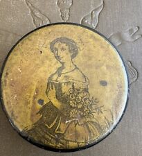 Antique 19th century wooden lady portrait enameled snuff box picture