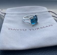 David Yurman 925 Silver 14mm Cushion On Point Ring Hampton Blue W/Diamonds Sz 7 picture
