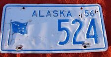 1956 ALASKA single License Plate Blue Characters on White Background 524 picture