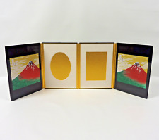 Photo Frame VTG Japan Made Mount Fuji Urushi Lacquer 4-Panel Black Collectible picture