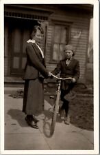 RPPC Darling Boy & Sister Showing New Bicycle Newsboy Cap Knickers Postcard X5 picture