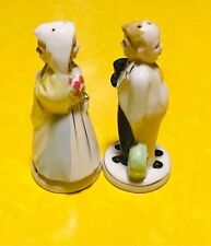 Vintage-Nikoniko-Japan-Bride & Groom-2 Sided-Salt and Pepper Shakers-Turnabout picture