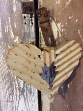 Antiqued Primitive Angel Wings Heart Ornament Corrugated Rusty DIstressed Metal picture