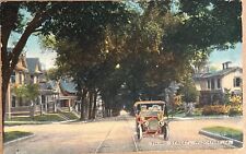 Muscatine Iowa Third Street Houses People in Old Car Antique Postcard c1910 picture
