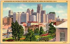 PORTSMOUTH SQUARE, THE PLAZA OF THE '49ERS San Francisco CA linen postcard picture