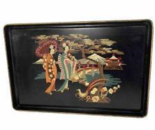 Vintage 1950’s Hand Painted Paint By Number Toleware Tray-Geisha Scene-18”x 12” picture