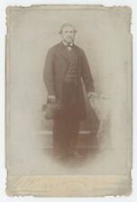 Antique 1886 ID'd Cabinet Card Man Named Hugh McLachlan Holding Hat Elkhart, IN picture