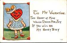 Valentine Postcard Fantasy Heart Face Headed Little Girl Dancing picture
