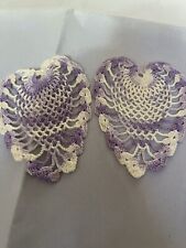 Lot Of 2 Vintage Purple Crochet Hearts VGC picture