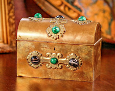 Amazing Malachite Agate Stone Brass Antique Victorian Box Casket picture