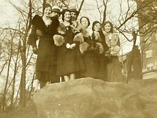 P4 Photograph Group Women Furs Couples Standing On Big Rock 1920-30's picture