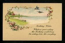 Birthday Greetings Card Vintage postcard Printed USA birds picture