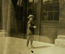 Boy With Hat Standing By Large Window & Door B&W Photograph 3 x 4.75 picture