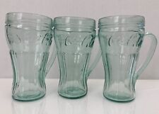 Vintage Coca-Cola Green Glass Embossed Rimmed Mugs w/ Handles Lot Of 3 RARE/HTF picture