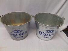 (2) Corona Light company Gray metal beer bucket w/ handle 7