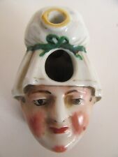 Antique 19th Century Porcelain Painted Head Whimsical Inkpot Inkwell picture