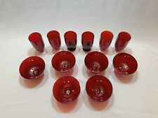 Vintage Set Of 6 Ruby Red Dessert Sorbet Dishes + 6 Cordial Glasses Christmas picture