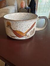 Vintage Otagiri Brown Speckled Stoneware Cactus Desert Roadrunner Soup Mug Bowl picture