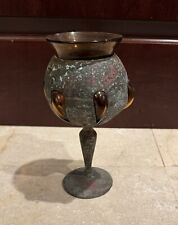 Vintage Brutalist Style Amber Glass Goblet and Copper Chalice Goblet Glass Qty 1 picture