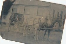 Antique Civil War Era Tintype Victorian American Frontier Horse & Buggy Photo picture