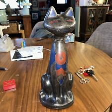 Vintage 1970s Mexican Oaxacan Black Clay Pottery 13” Cat Sculpture picture