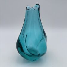 Vintage MCM Alexandrite Bohemian Emerald Green Art Glass Flower Vase Czech 1960s picture