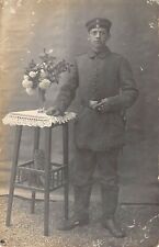 US3215 Military Man Portrait, Flowers in Vase on Table ww1 war army infantry picture