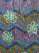 Vintage Bohemian Floral Fabric Blue Multicolor Cotton 4.75 Yards 1970s 80s picture