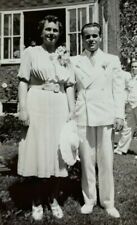 Man In White Suit With Woman Wedding B&W Photograph 2.75 x 4.5 picture