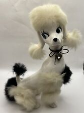 Vintage MCM White Ceramic Poodle Figurine with White & Black Real Fur 9.5” Tall picture