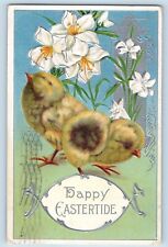 Easter Postcard Baby Chicks Flowers Embossed Fertile Minnesota MN 1913 Antique picture