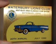 VINTAGE 1992 WATERBURY LIONS  CLUB CT.  ANTIQUE CAR SHOW METAL DASH PLAQUE SIGN picture