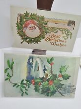 2 Antique Christmas Greetings Postcards Embossed Birds Santa picture