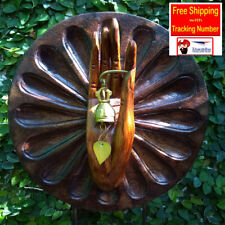 Dharmachakra Dhamma Wheel Wooden Buddha Hand Holding Golden Bell Bodhi Leaf 14