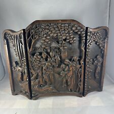 Antique CHINESE Hand Carved Wood THREE PANEL TABLE SCREEN Asian picture