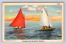 Greenbush MI-Michigan, General Greetings Sailboats, Vintage c1945 Postcard picture