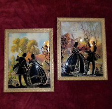 Vintage 1940's Reverse Painted Glass Wall Hangings Pictures, Man and Woman picture