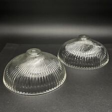 2 Vintage MCM Holophane Like Glass Ribbed Swirl Pendant Light Shade Covers Exc picture