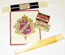 5 VTG 1920s UNUSED PAPER ADVERTING LABELS SAMPLES CIGARS/SHIRTS/HAIR PINS/HOSE picture