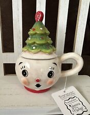 Johanna Parker Christmas Tree Mug Teacup With Lid New HTF Red By Transpac picture