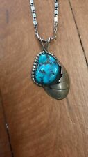 Vintage Turquoise Necklace Signed Sterling Native American Indian Necklace  picture