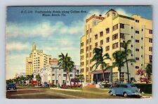 Miami Beach FL-Florida, Fashionable Hotels Along Collins Ave Vintage Postcard picture