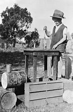 A boy playing with a 'train' Greensborough Victoria 1933 OLD PHOTO picture