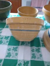 Vintage Yellowware Blue Band Stoneware Mixing Bowl 9 