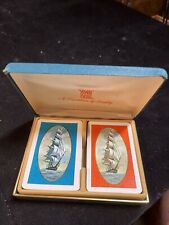 1947 Kem Playing Cards Double Deck Clipper Ship with Teal Hinged Case (see desc) picture