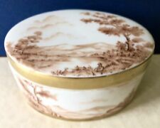 ANTIQUE ALEGRE PORTUGAL HAND PAINTED MOUNTAIN SCENE OVAL VANITY TRINKET BOX picture