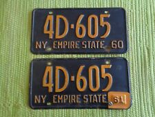 1960 w/ 61 Tag New York License Plate PAIR 60 1961 NY Tag Empire State 4D-605 picture